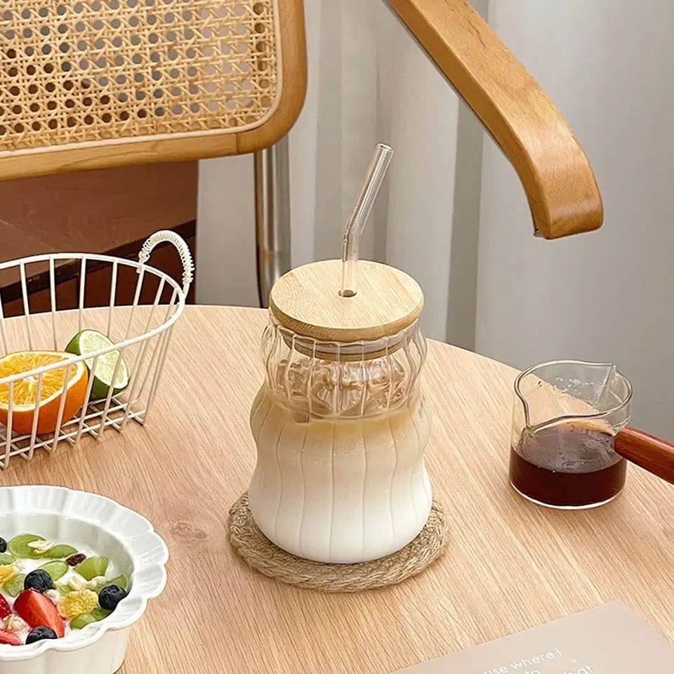 Glass Mug With Glass Straw 500ml