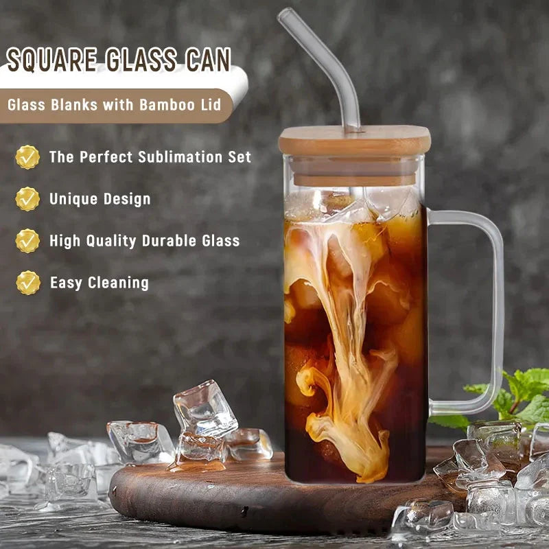 Square Coffee Mug With Wooden Top And Straw, 400ml
